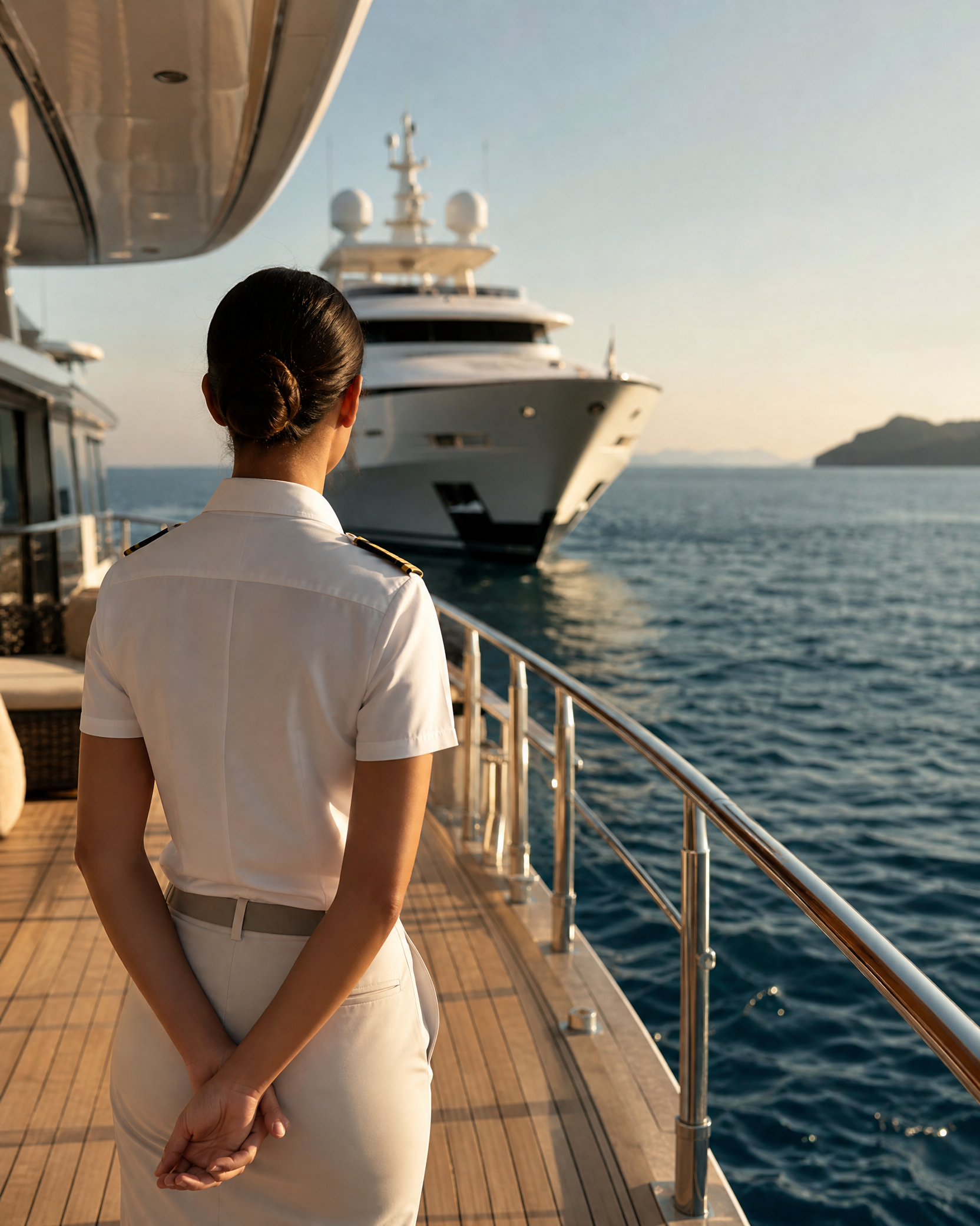 Professional crew member on a yacht deck